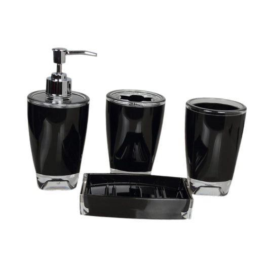 Lazsy 4 Pieces Soap Dispenser Toothbrush Holder Apartment Essentials Acrylic Organizer Black